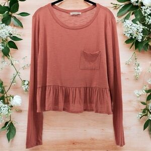NEW Emory Park Blush Pink Long Sleeve Ruffle Hem‎ Flirty Comfy Top Size L